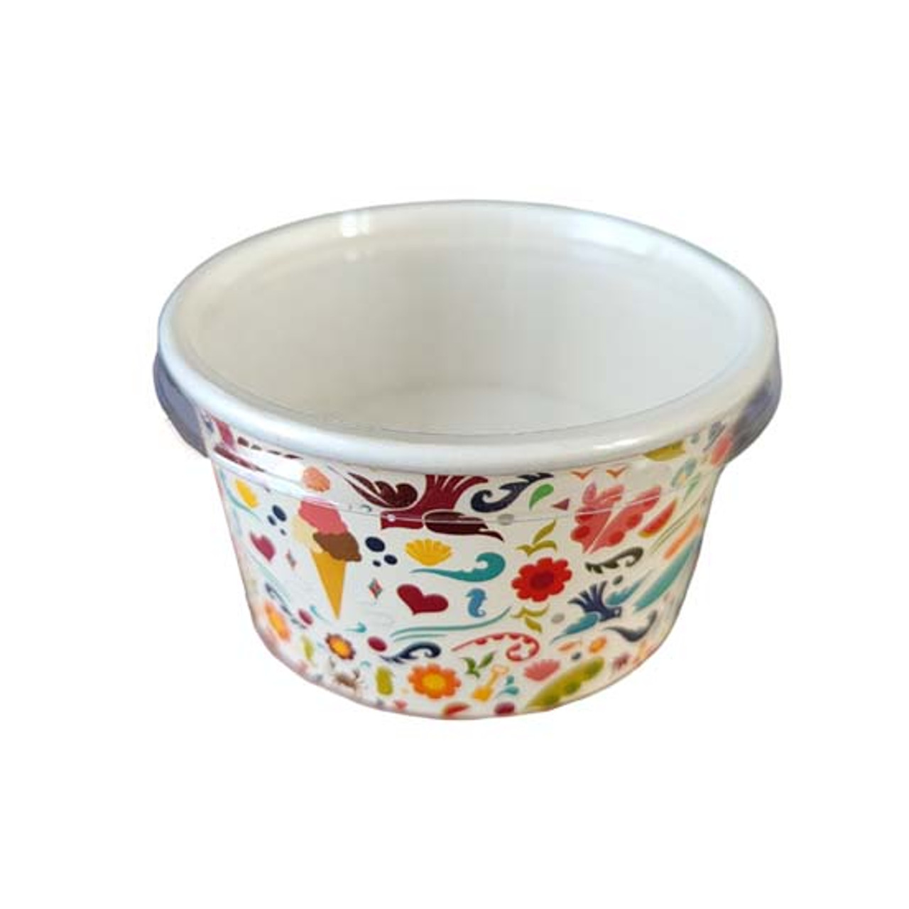 1 Scoop Cardboard Ice Cream Tub (3.5oz) Printed Design and Flat Clear lid ( see qty options )