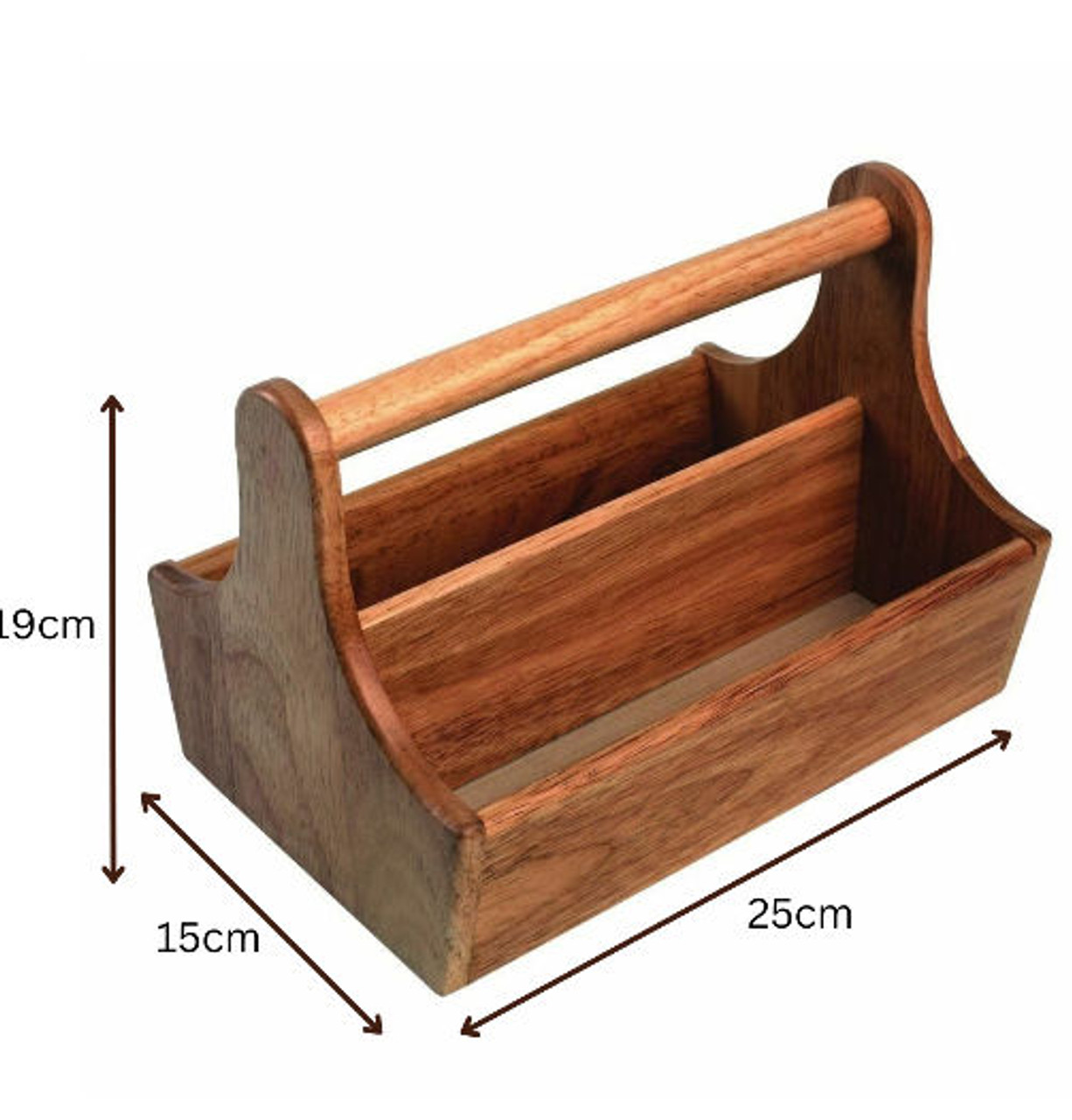 Acacia Wood Table Tidy with handle 25 x 19 x 15cm