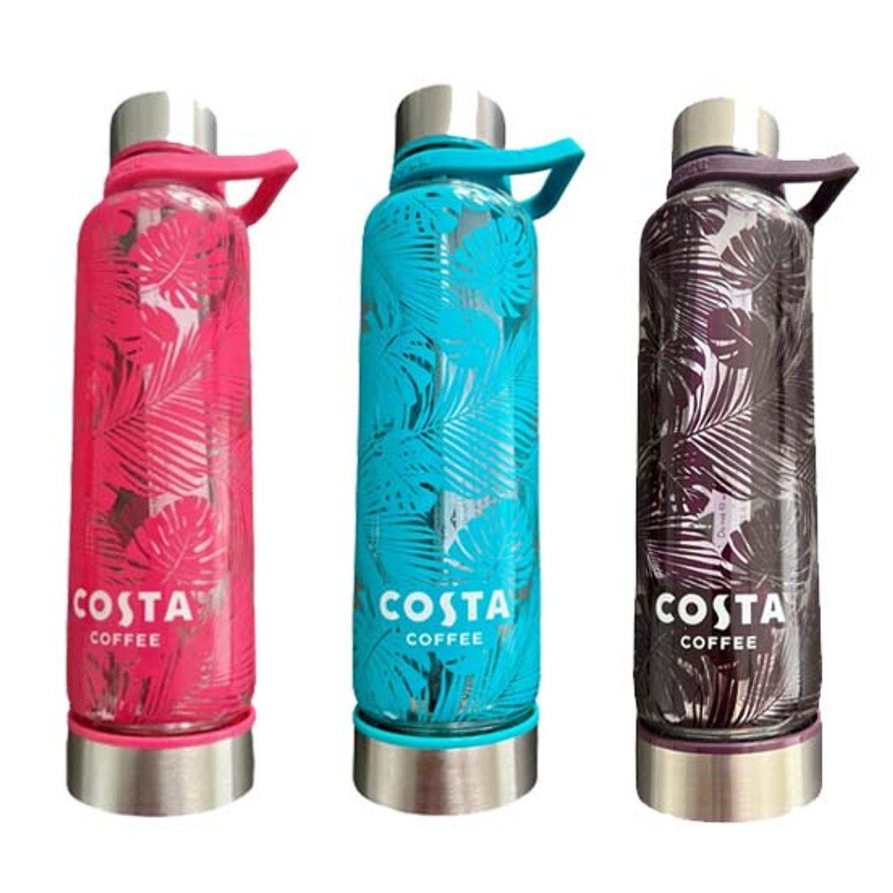 Costa Coffee 18oz 510ml Glass Diffuser Fruit Infuser Water Bottle Pink Blue or Purple