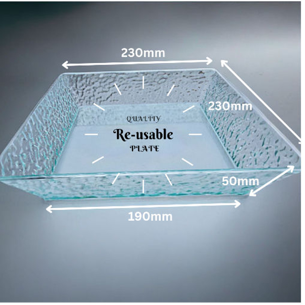 Deep Square Glazz Plate Re-usable Transparent Green Tint ( see qty options )