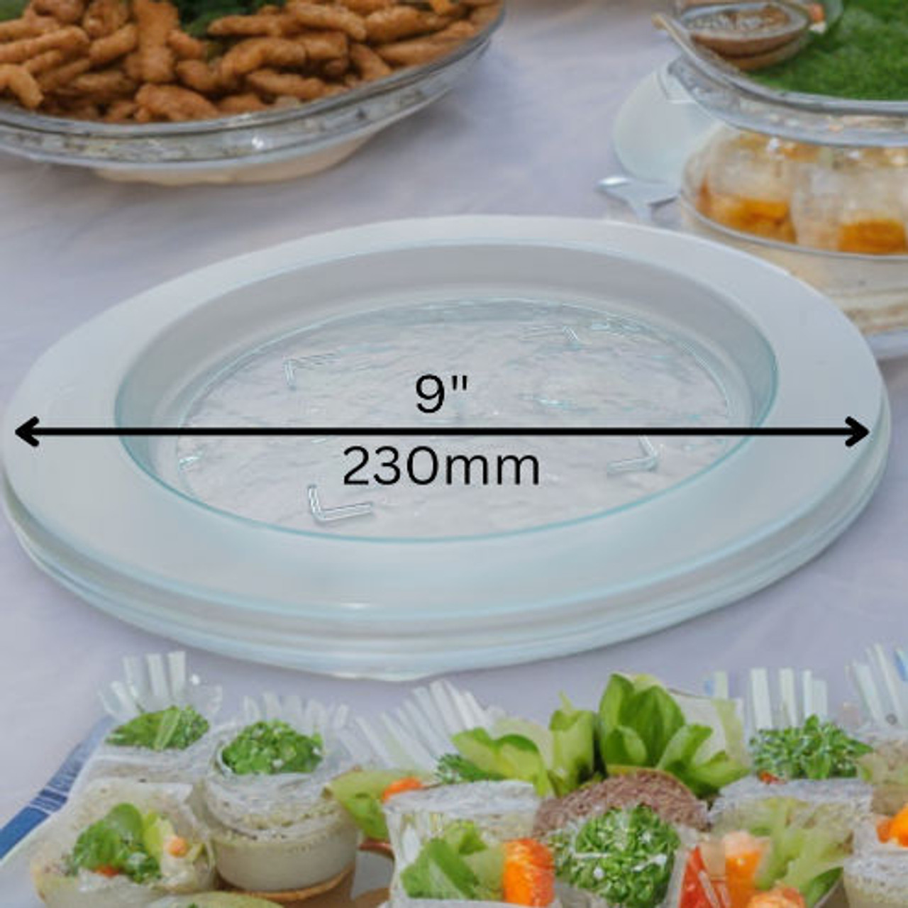 Round Glazz Plate 23cm Re-usable Transparent Green Tint ( see qty options )