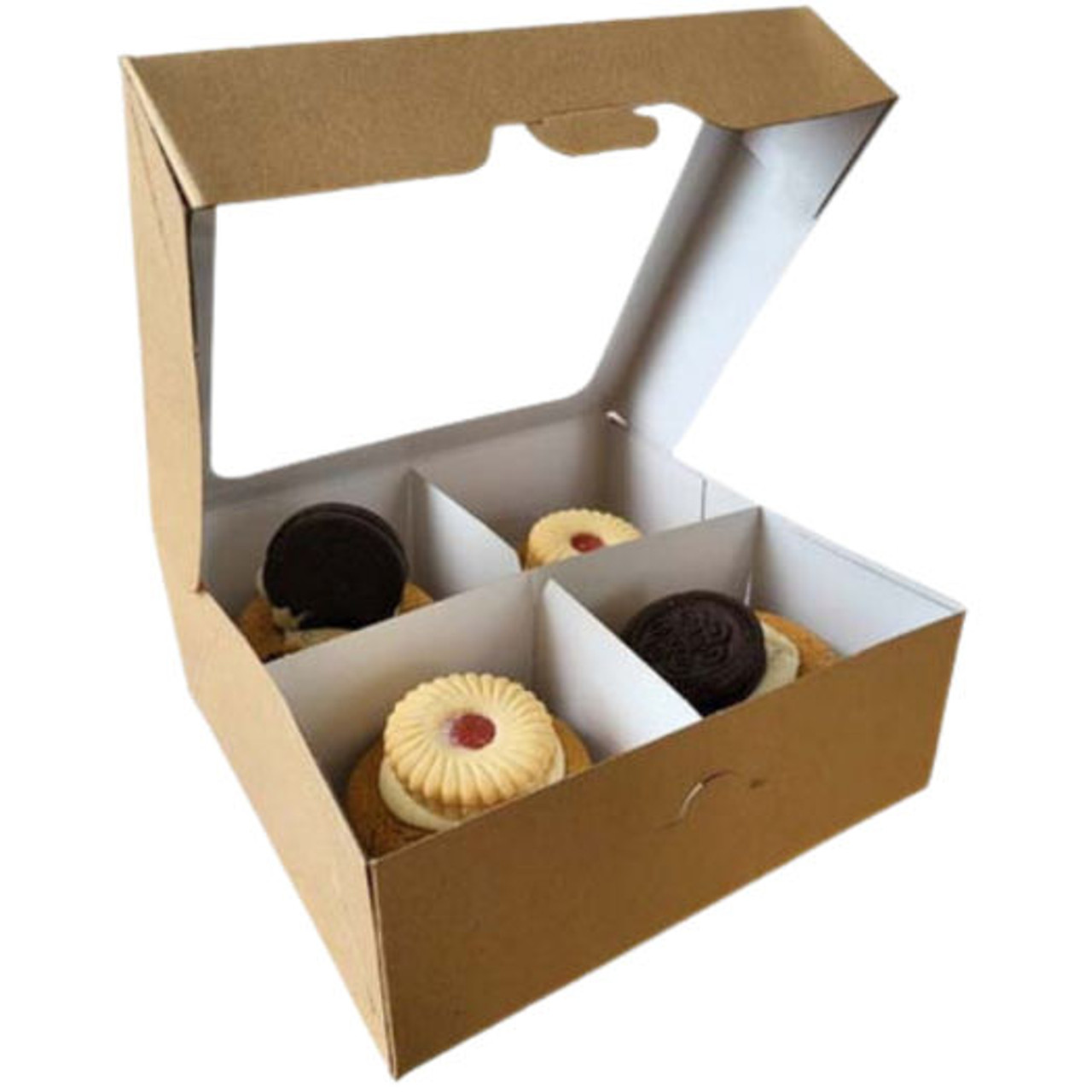 Pack x 50 Plain Kraft Bakery boxes with window 7.5"x 7.25" X 2.75" ( Removable inserts )