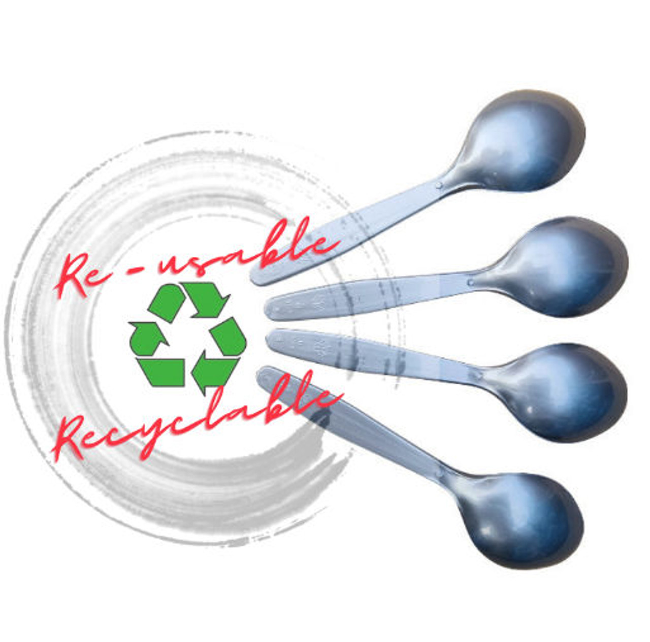 Re-usable / Recyclable Strong Plastic Silver effect Spoons packed in 100's