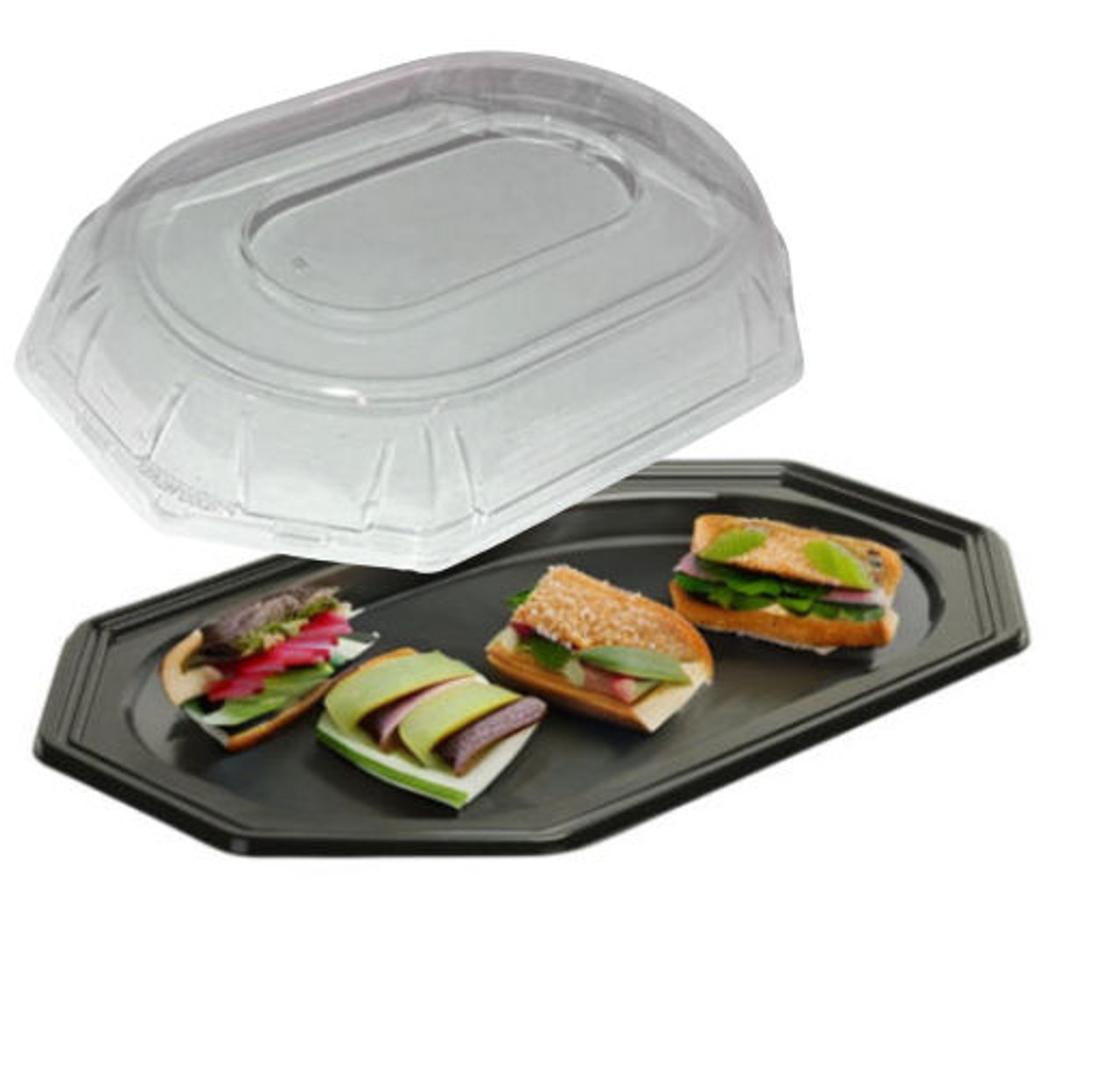 Case x 50 Sabert Medium 360 x 240 x 80mm OCTAGONAL Black base & Clear  Lid Platters