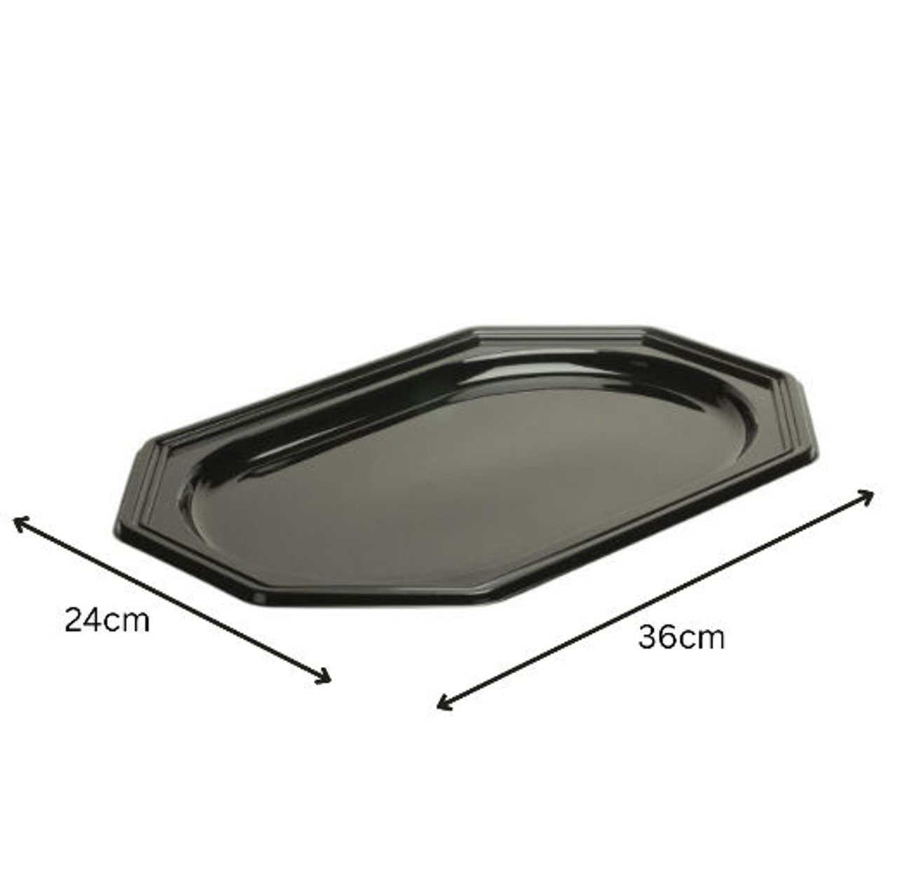 Pack x 10 Sabert Medium 360 x 240 x 80mm OCTAGONAL Black base & Clear  Lid Platters