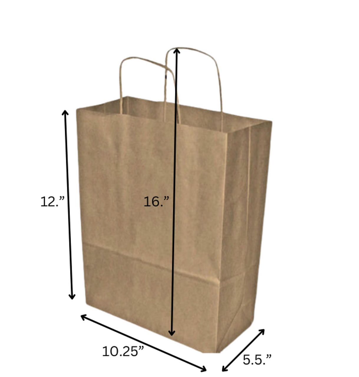 Brown Large Twist Handle Kraft Paper Carrier Bag  W10.25'' x D5.5'' x H12'' ( with handle 16" ) see qty options