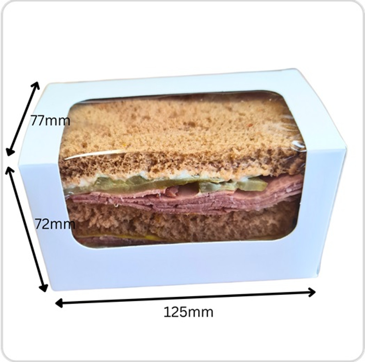 Cardboard White Sandwich Pack with  window125x 77 x 72mm ( see qty options )