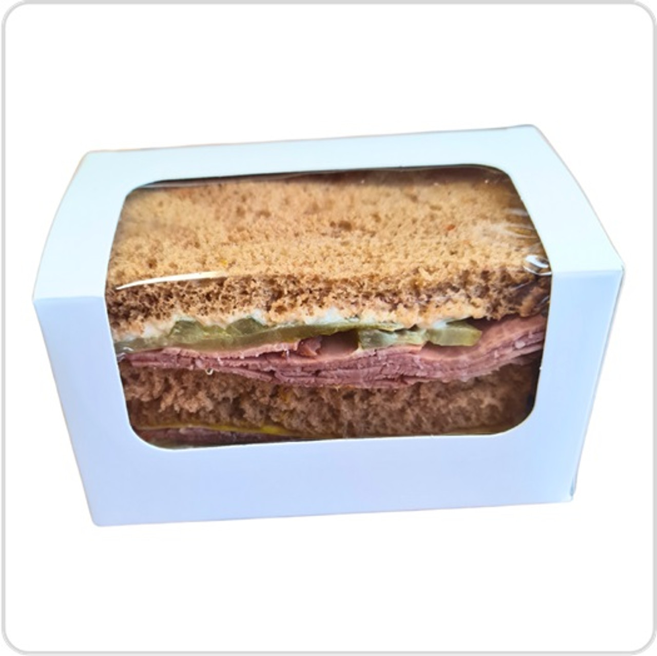 Cardboard White Sandwich Pack with  window125x 77 x 72mm ( see qty options )