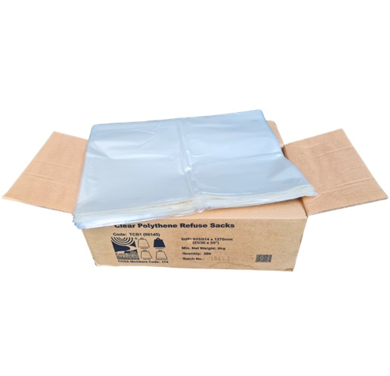 Extra Large 533 x 914 x 1270mm ( 21"x 36"x 50" ) Clear Polythene Refuse Sacks  ( see qty options )