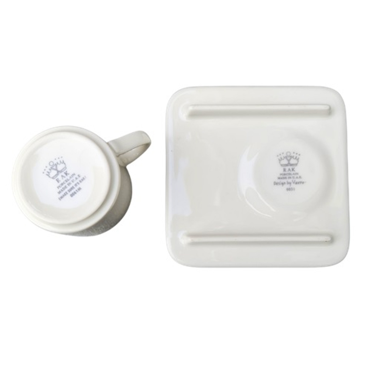 1 Set Rak Vitrified Porcelain Massilla Collection White 12cm Square Saucer and 10cl Coffee Cup