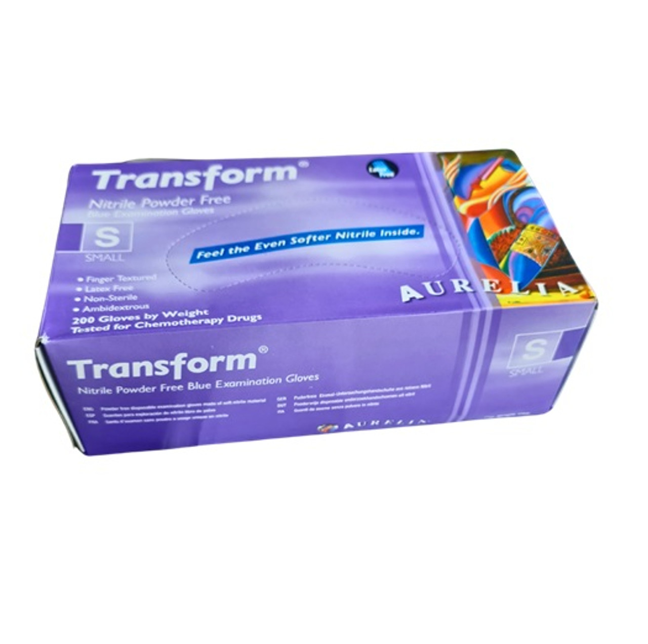 Box of 200 - Small Aurelia Transform Nitrile Examination Gloves, Blue  / Powder free 