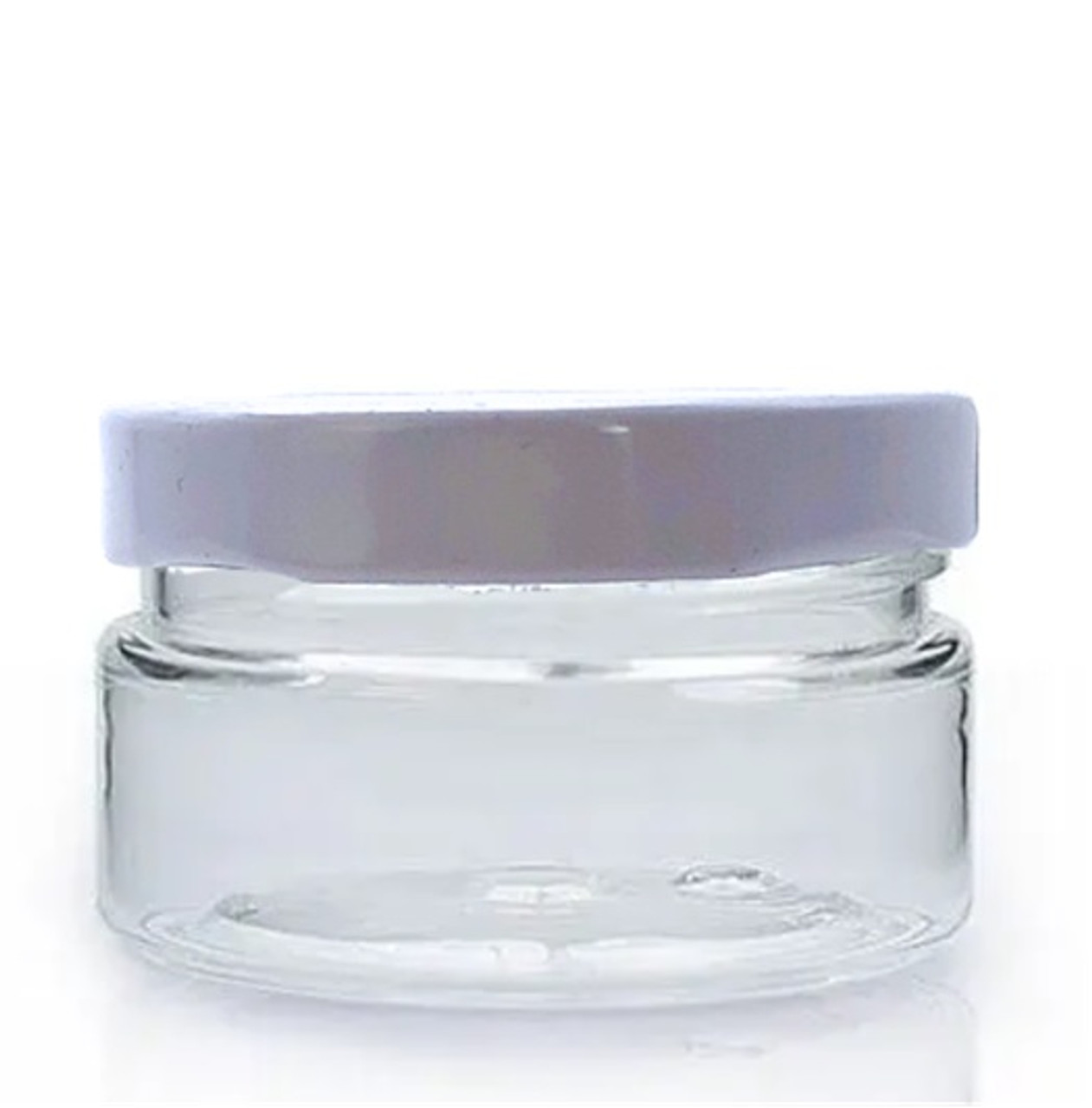 35ml PET Clear 48mm Screw Neck Jar includes 43mm white Aluminium twist off cap with compound liner ( see qty options )