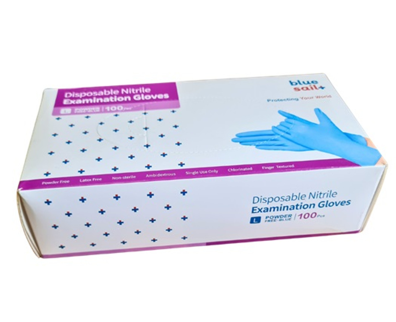 Box of 100 - Blue  Powder free  Nitrile Exam Gloves, Size Large