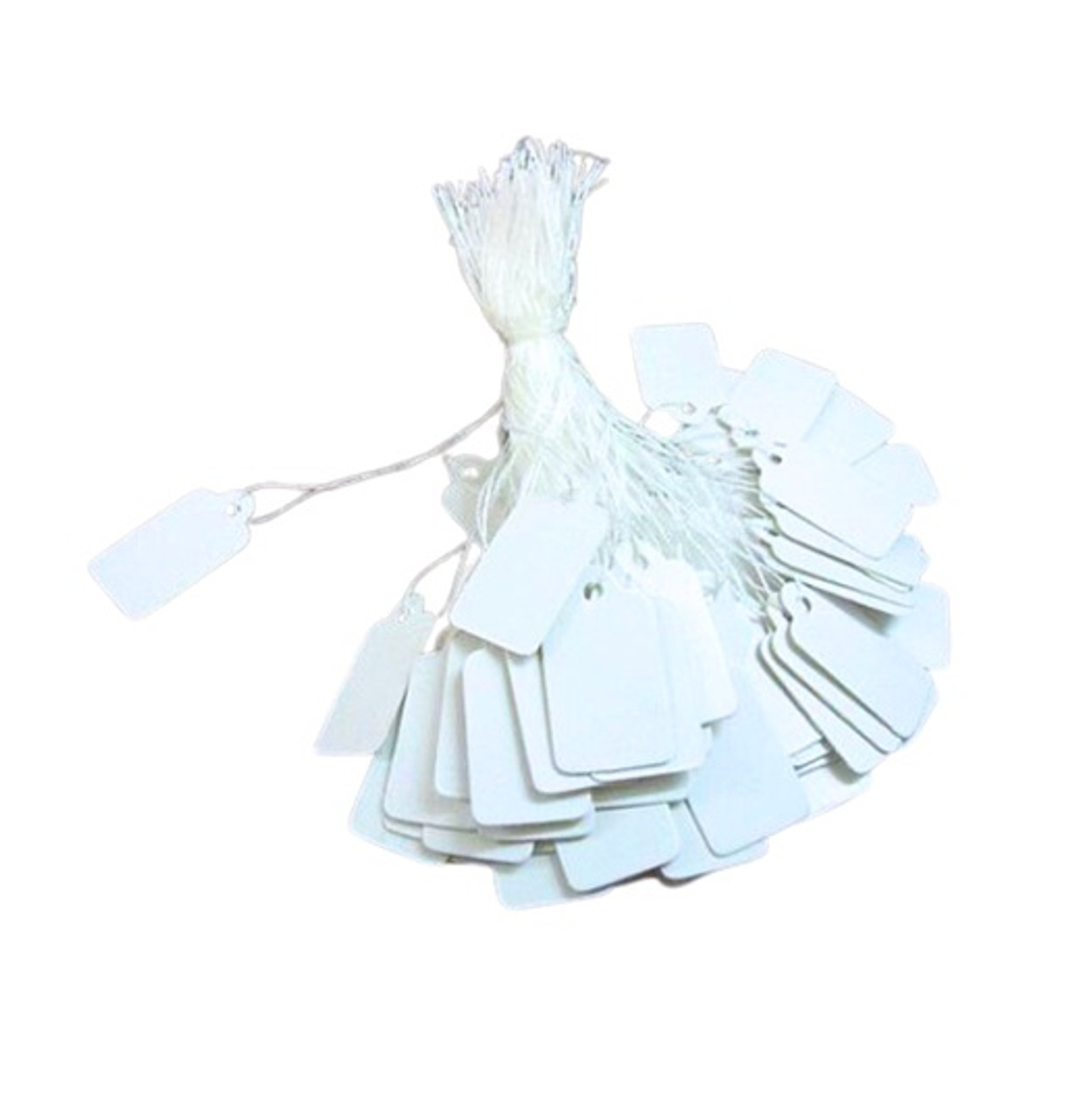 1,000 - White Tie on price tags with string No 21   ( 13mm x 20mm )