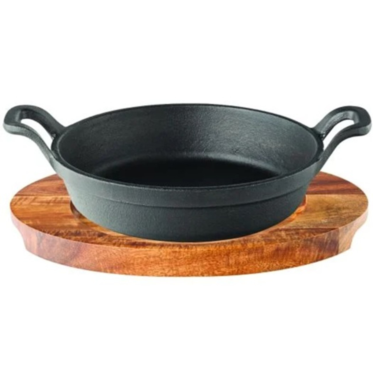 Cast Iron  Round Eared Dish 7.25"  PLUS  Oval wood Board