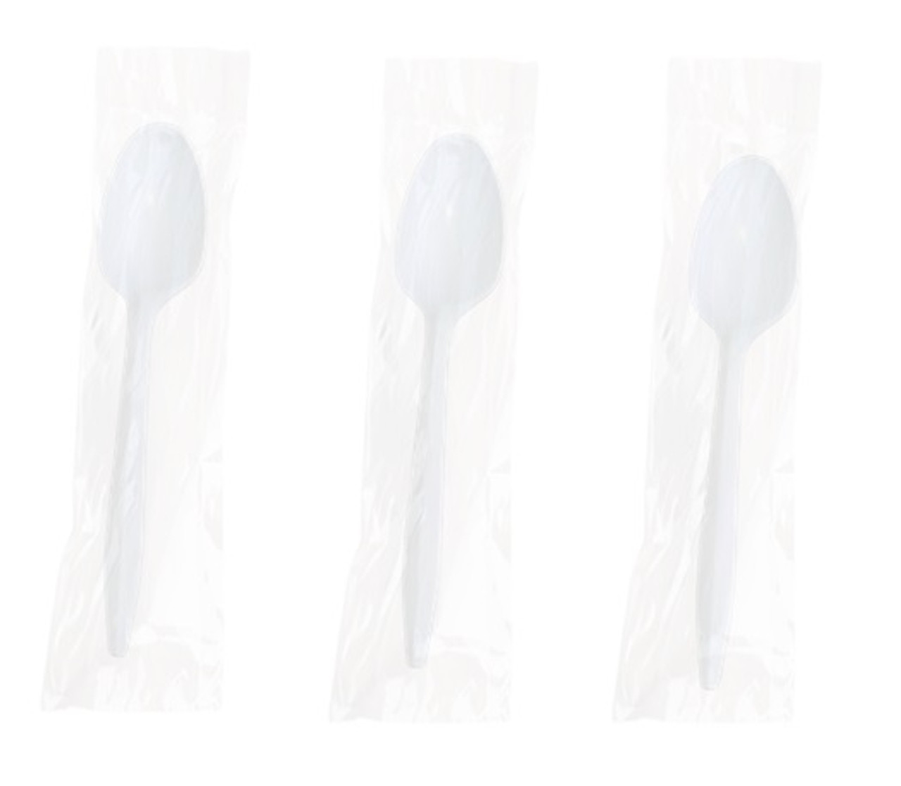 Individually Wrapped Dessert Spoons- Re-usable, Heavy Duty, Durable white  (see quantity options)