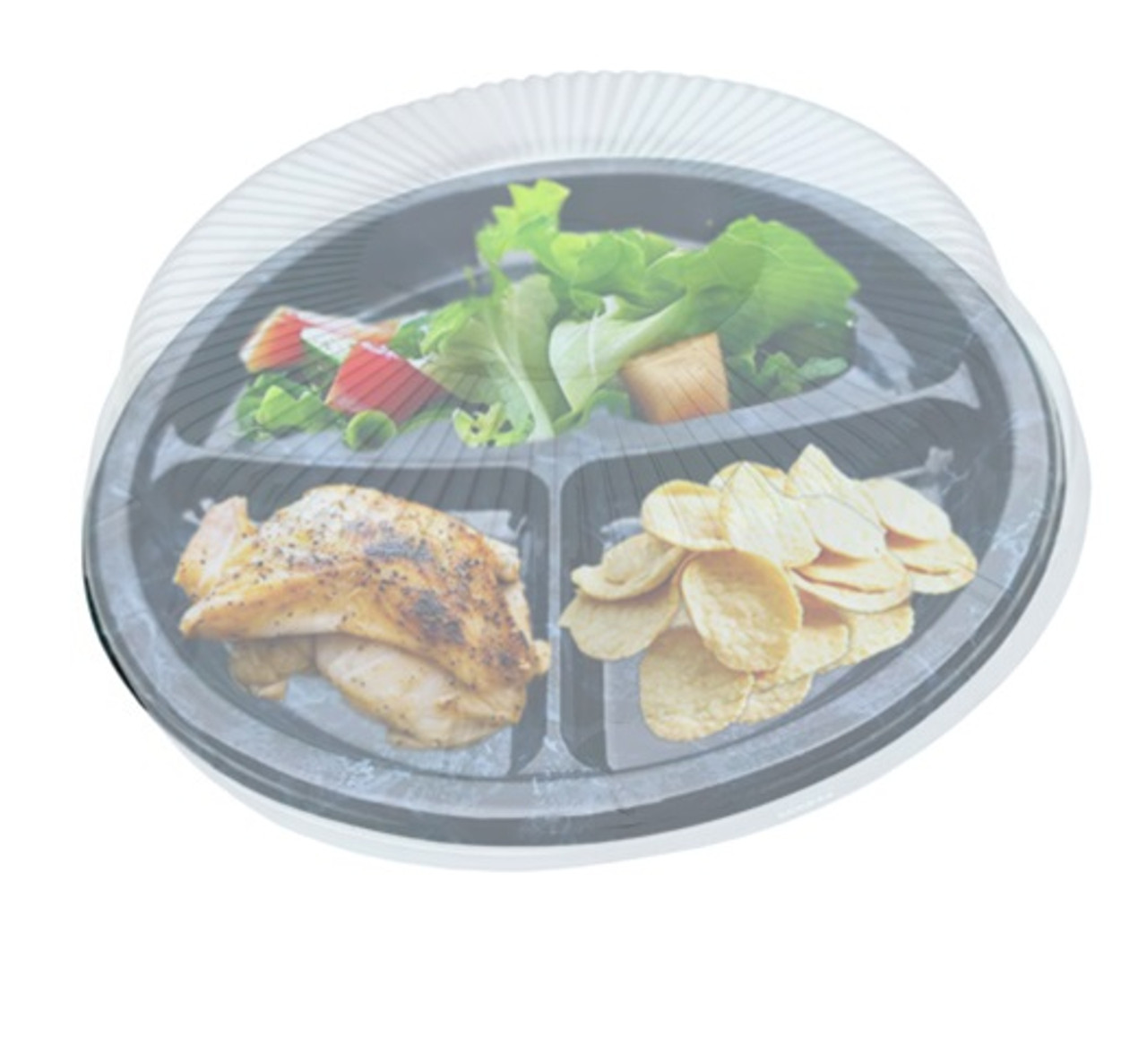 Pack x 5 HIGH QUALITY Re-usable Sabert Round 250mm dia. divided Marble Effect Re-usable Plate and clear dome Lid 