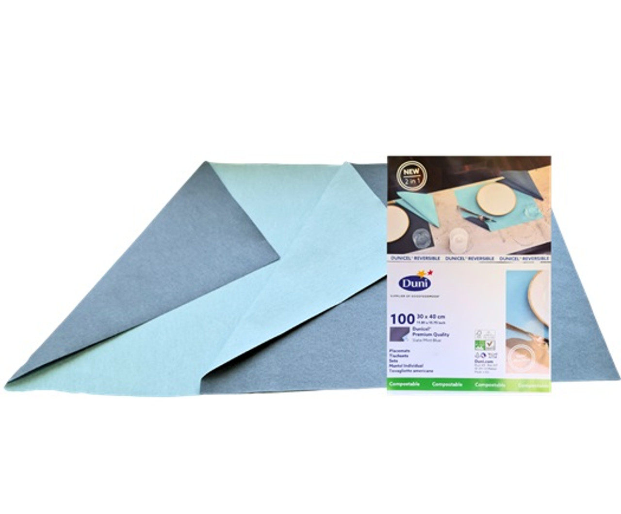 Pack x 100 Dunicel® Placemat 30 x 40 cm 2 in 1 Reversible Slate/Mint Blue 