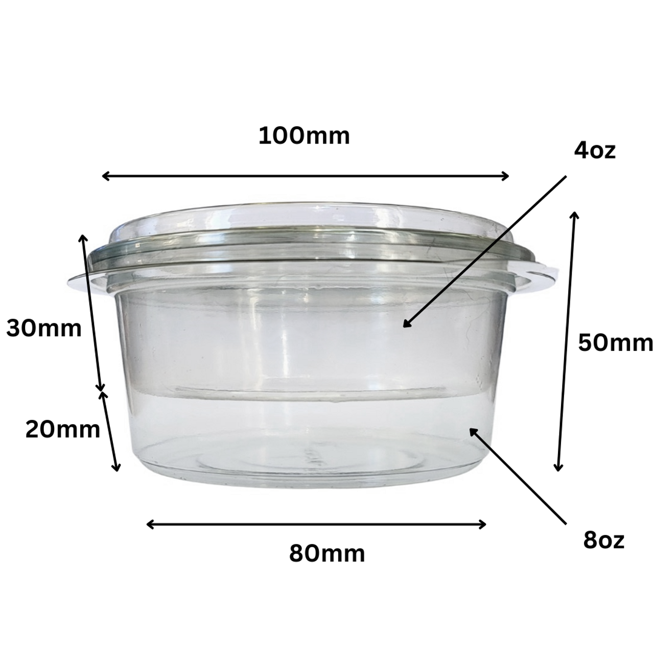 Pack x 50 8oz Round Plastic Container Twin Compartment insert and hinged lid