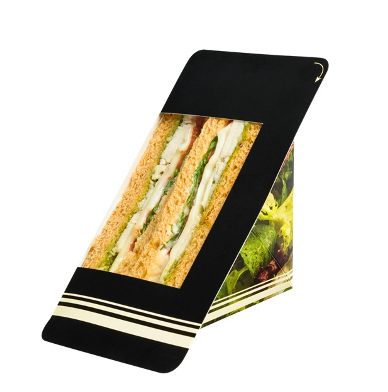 Case x 500 65mm Printed Black HEAT SEAL Kraft SANDWICH  Wedges