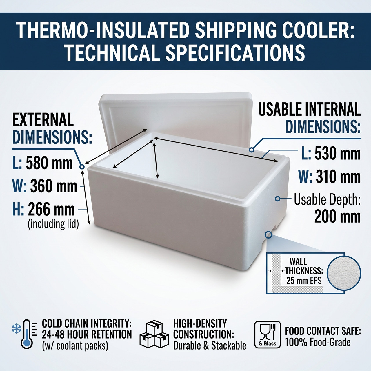 (4 Boxes) 20klo 580 x 360 x 266mm Polystyrene Cool box & lid