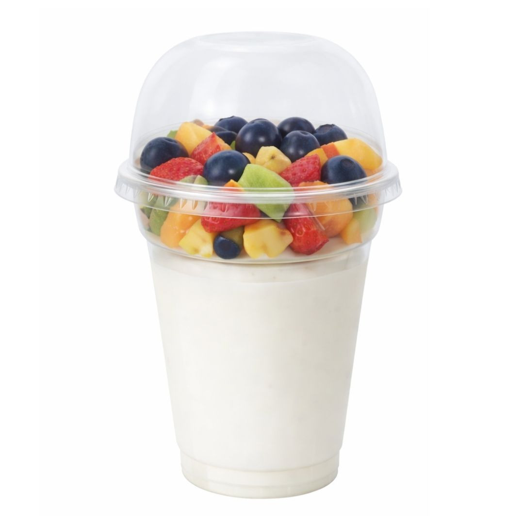 Pack x 50 12oz Round Clear Twin Compartment Cup, insert and Dome lid