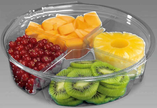 1,400ml Round 4 COMPARTMENT Hinged Lid Deli Container