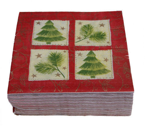  Pack x 125 - Christmas Napkins Duni 33 x 33cm 3ply Pine Forest Red 