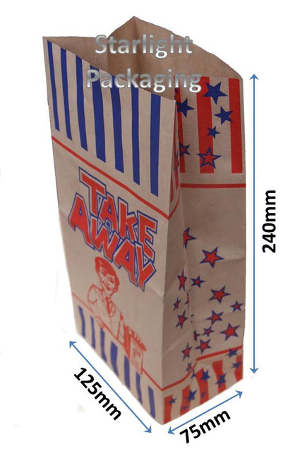 250 Small 125 x 200 x 240mm fast food block bottom paper bags