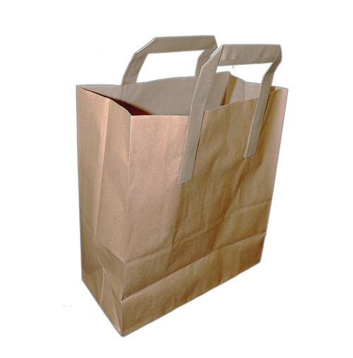 Brown Kraft Paper Takeaway Carrier Bag  Medium 8.5"x 13"x 10" Pack of 250