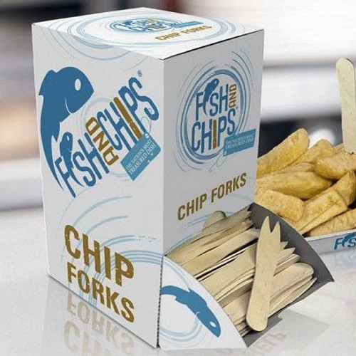 1,000 Wood Chip Forks 85mm in a dispenser box