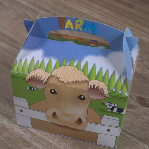 Pack x 10 Childrens Cardboard meal boxes printed Animal Farmyard with Masks