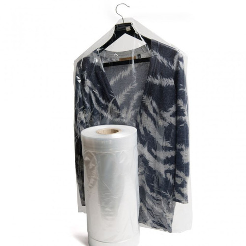 Clear Polythene Garment Covers 19"x23"x36" ( 475x575x900 mm )	90g 	22.5m 400 metres  10 Kg Roll