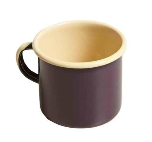 Emalia enamel mug straight height 7cm diameter 9 cm (aubergine & cream) Each