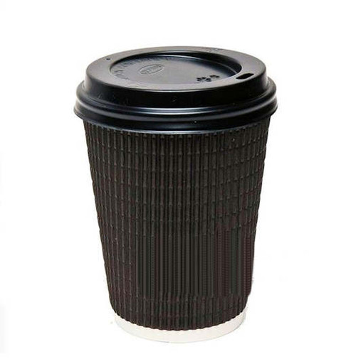 12oz / 34cl Black Ripple Hot Cups with sip thro Lid