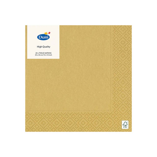 Duni 33cm x 33cm 3ply Gold Napkins Pack x 50