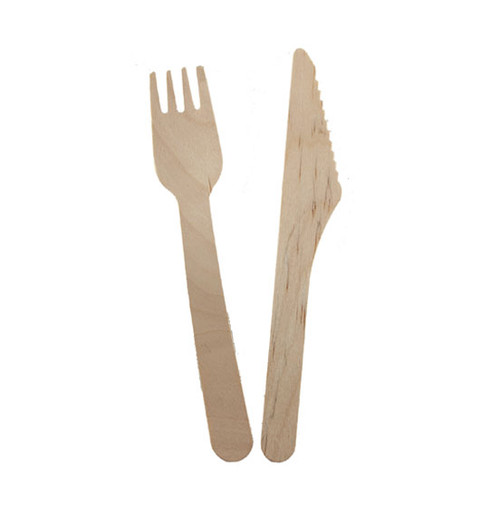 Disposable Birchwood Wooden Cutlery Sets - 16cm ( 6" ) Length Eco Friendly Biodegradable Compostable Wooden Wooden Cutlery - ideal for your Parties