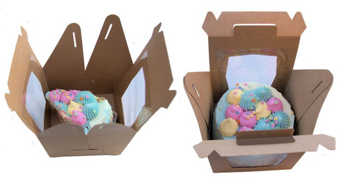 Gateaux Cardboard Brown Cake box with window / tray / board