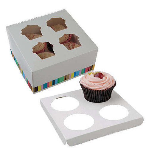 Pack x 10 Colpac Printed Four Cup Cake Box & Insert with window