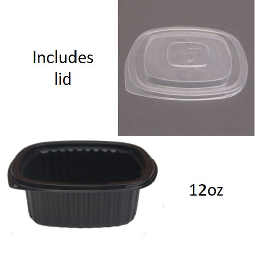 Pack x 25  12oz Square Black Microwaveable 135 x 135 x 45 container  INCLUDING LID