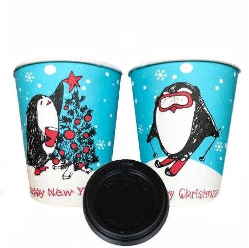 8oz / 22cl Merry Christmas & Happy New Year Hot Drink Paper Cups plus Lids