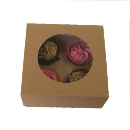 Pack x 10 - 4 Cupcake or 9 Mini Cupcake box with window Kraft
