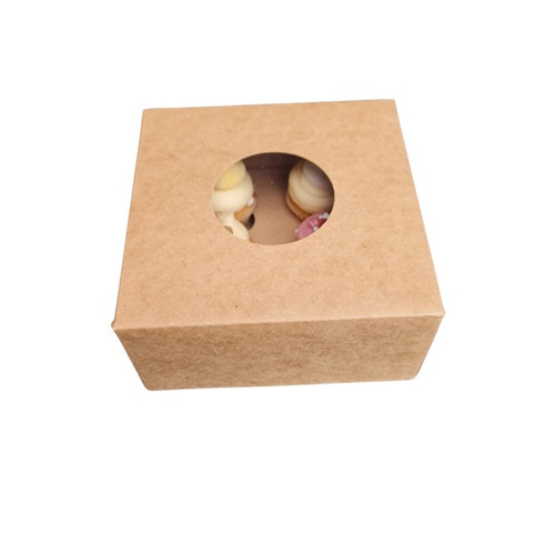 Pack x 50 - 2 Cupcake or 6 Mini Cupcake Self Erecting Glued box with window Kraft 6 x 6 x 3