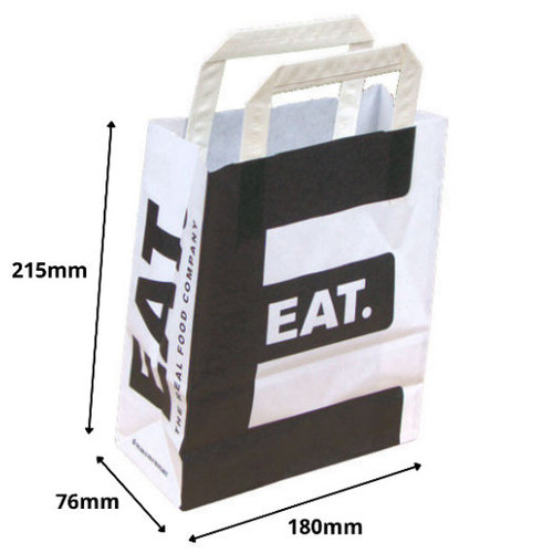 White Paper Takeaway Carrier Bag  Small Printed " EAT "  Case of 500