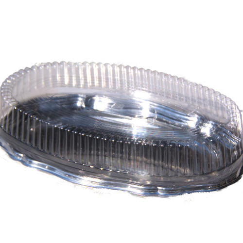 Pack of 2 Extra Large OVAL 475mm SILVER EFFECT base & DEEP Clear Lid Platters