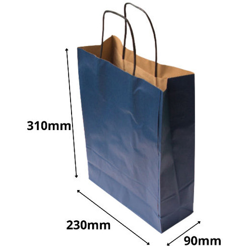 Pack of 5 Quality Twist Handle Kraft Carrier bag Printed Dark Blue 230 x 90 x 310mm