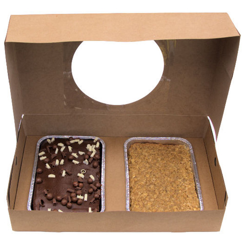 Pack x 50 Quality Kraft Cardboard Dual size Tray Bake Box with window 330 x 200 x 75mm 