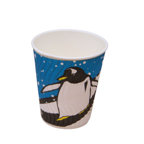 Double Wall Paper Hot Drink Paper Cups Only  Christmas Pengiun design Blue and White