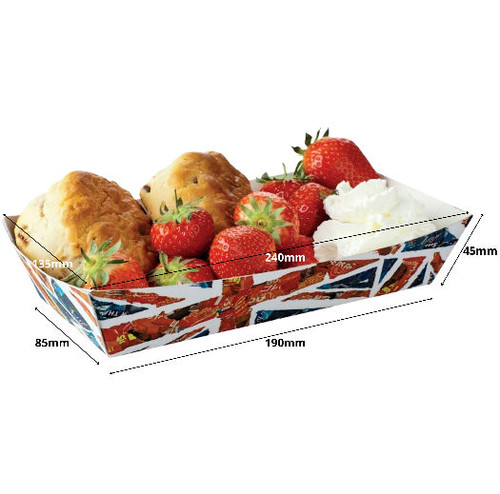 Case x 250  Waxed Lined Cardboard food trays 240 x 135 x 45mm Union Jack design