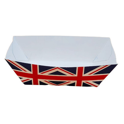 Pack of 50 Medium Waxed Lined Cardboard food trays 155 x 85 x 45mm Union Jack design